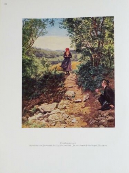 Alter Druck von 1941 - Sonntagmorgen. Gemälde von Ferdinand Georg Waldmüller - alter Druck / Reisigsammler im Wienerwald